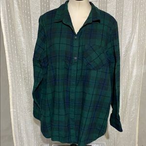 Blue and green plaid flannel shirt